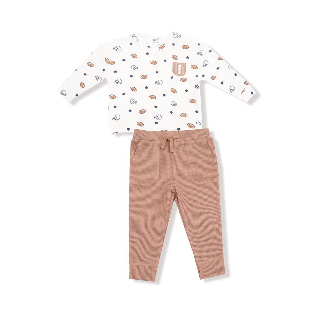 NEW ANGEL DEAR boys french drop sleeve long sleeve shirt & jogger set in footbal